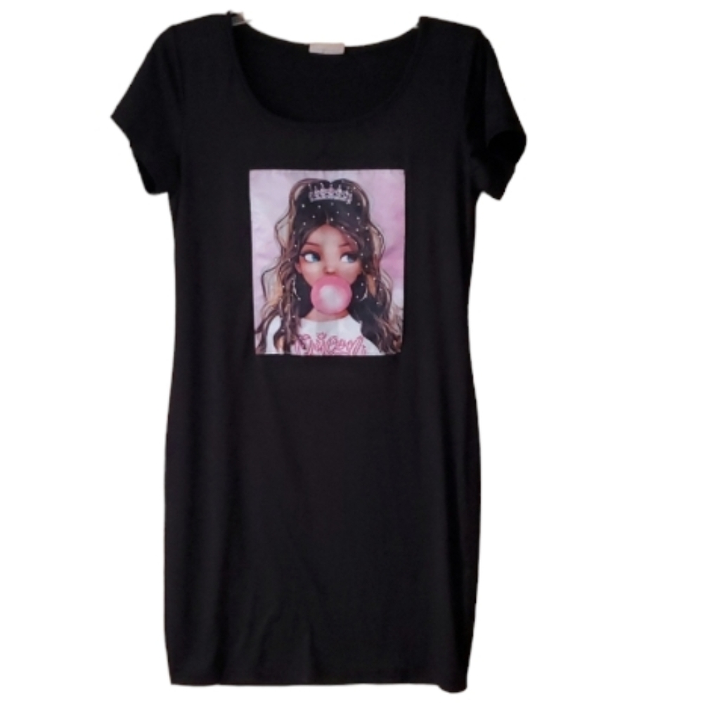 Free Kisses Bubble Gum Queen Black Short‎ Sleeve Dress Size Girls XL